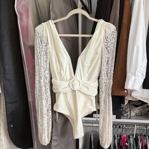 Cream/White PatBO swim bodysuit